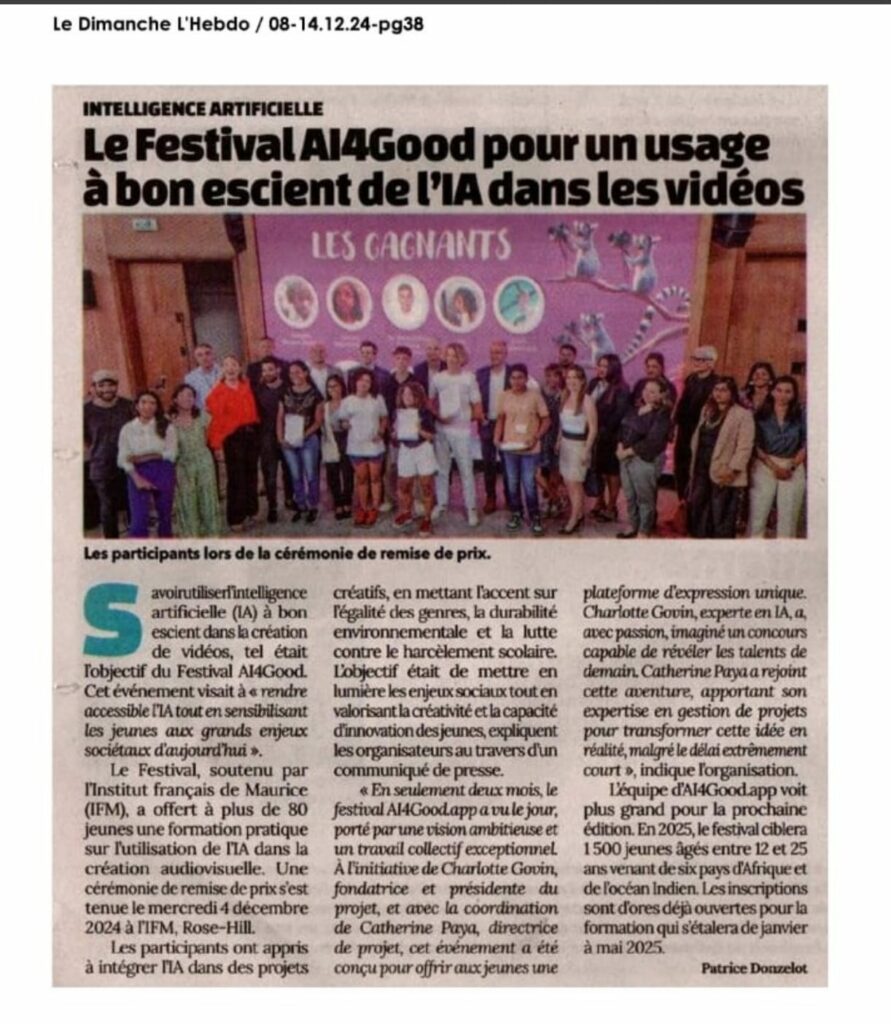 Le Dimanche Hebdo 2024.12 Le Festival AI4Good pour un usage à bon escient de l'IA dans les vidéos